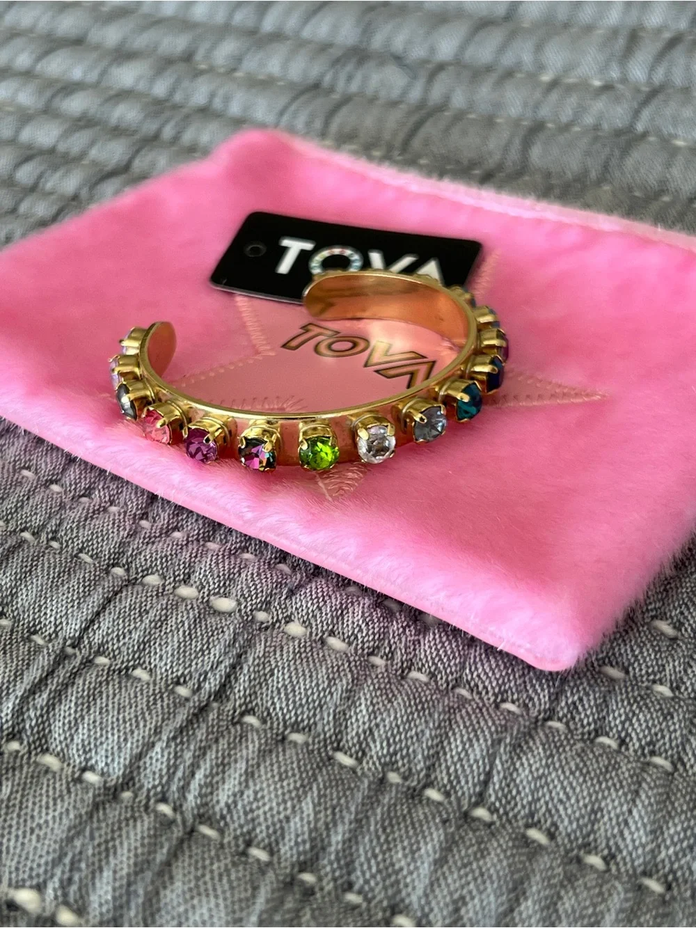TOVA Gold Multicolor Crystal Cuff Bracelet - Picture 6 of 7